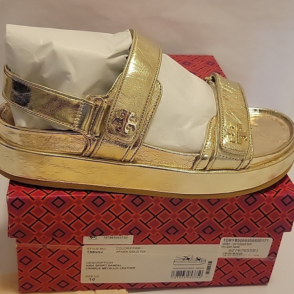 Tory Burch Gold Metallic Sandals Womens Size 10 New In Box